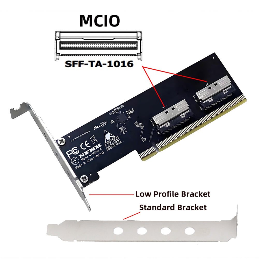 JSER PCIe 5.0 x16 to Dual MCIO 8x VROC RAID Adapter – SFF-TA-1016, Split PCIe Required
