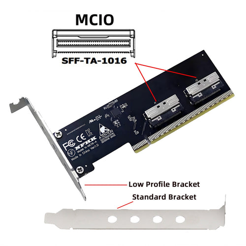 JSER PCIe 5.0 x16 to Dual MCIO 8x VROC RAID Adapter – SFF-TA-1016, Split PCIe Required
