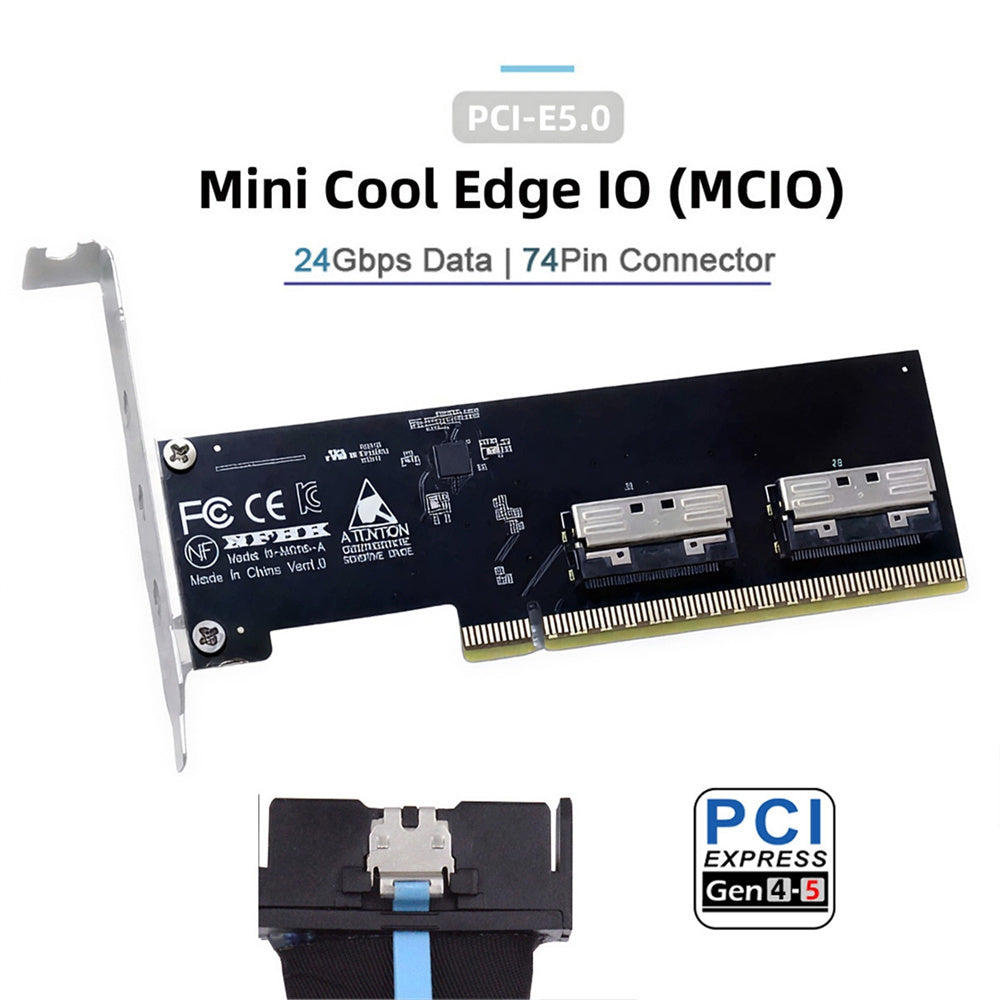 JSER PCIe 5.0 x16 to Dual MCIO 8x VROC RAID Adapter – SFF-TA-1016, Split PCIe Required