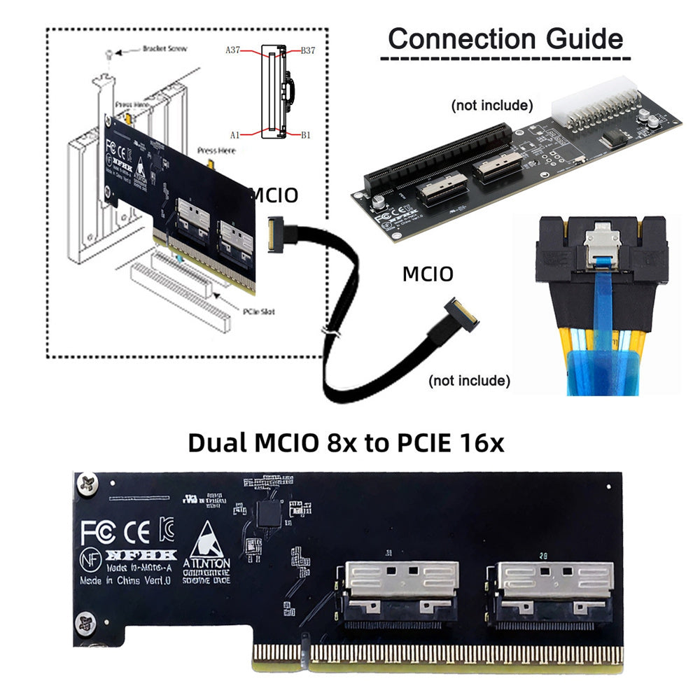 JSER PCIe 5.0 x16 to Dual MCIO 8x VROC RAID Adapter – SFF-TA-1016, Split PCIe Required