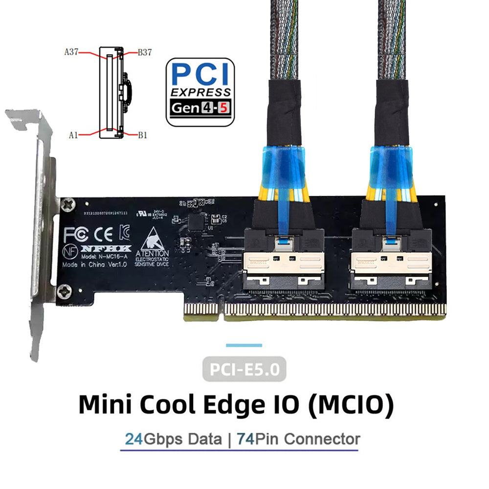 JSER PCIe 5.0 x16 to Dual MCIO 8x VROC RAID Adapter – SFF-TA-1016, Split PCIe Required