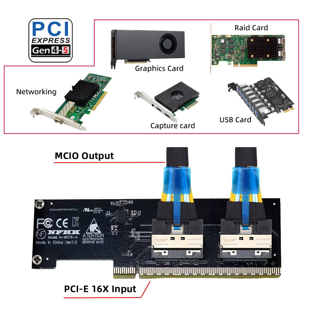 JSER PCIe 5.0 x16 to Dual MCIO 8x VROC RAID Adapter – SFF-TA-1016, Split PCIe Required