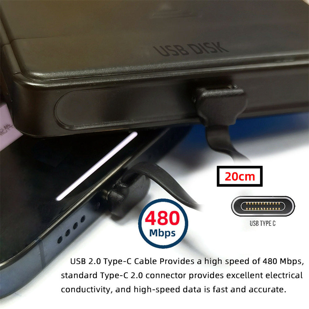 JSER USB C Ribbon Cable Dual Angled Adapter USB 2.0 65W Charging Data Extension Cord Black 20cm