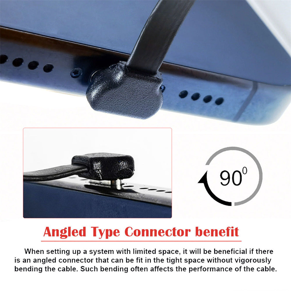 JSER USB C Ribbon Cable Dual Angled Adapter USB 2.0 65W Charging Data Extension Cord Black 20cm