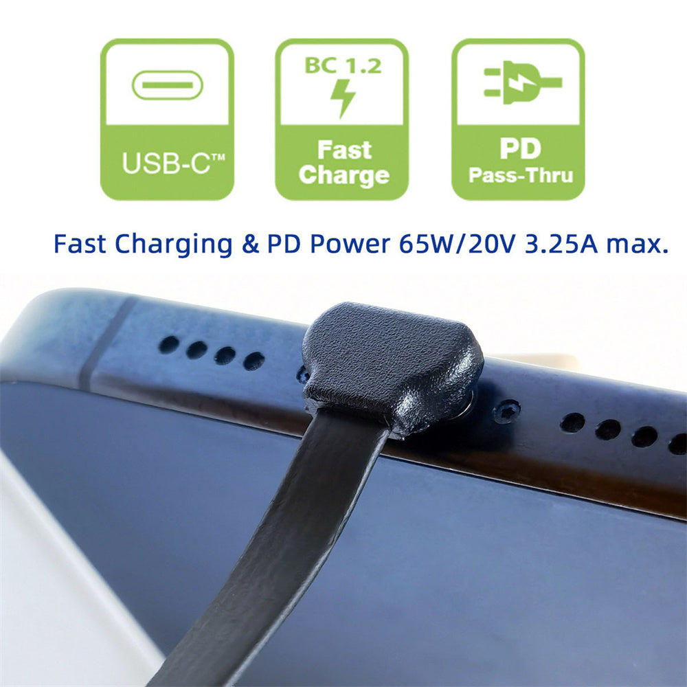 JSER USB C Ribbon Cable Dual Angled Adapter USB 2.0 65W Charging Data Extension Cord Black 20cm