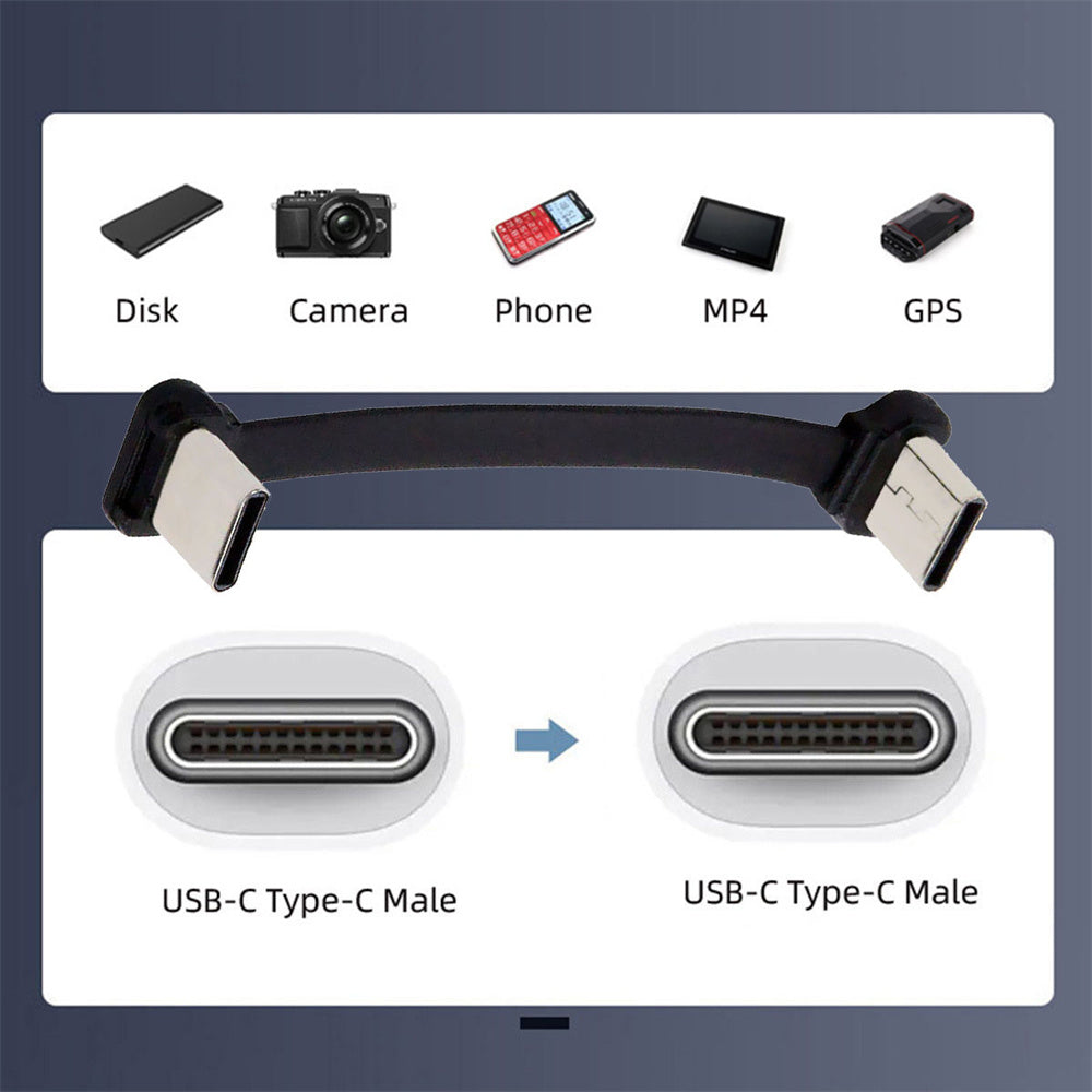 JSER USB C Ribbon Cable Dual Angled Adapter USB 2.0 65W Charging Data Extension Cord Black 20cm