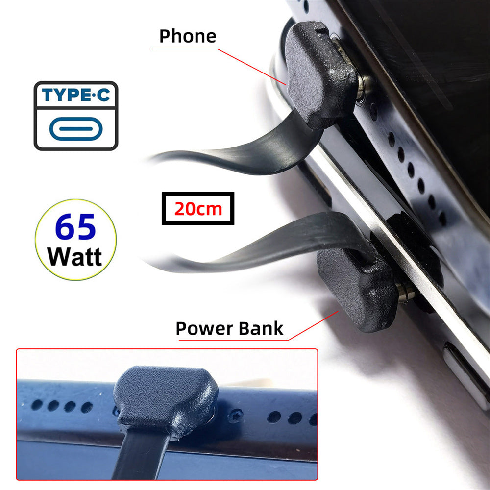 JSER USB C Ribbon Cable Dual Angled Adapter USB 2.0 65W Charging Data Extension Cord Black 20cm