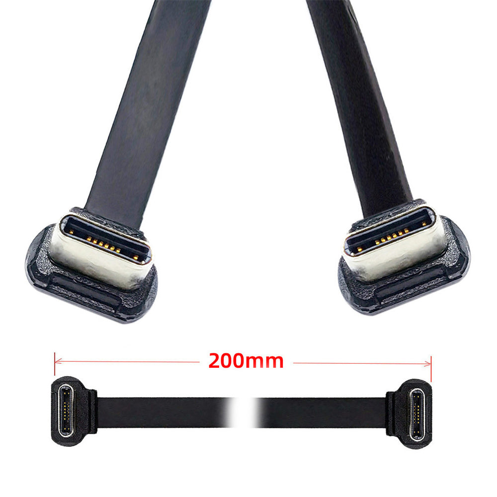 JSER USB C Ribbon Cable Dual Angled Adapter USB 2.0 65W Charging Data Extension Cord Black 20cm